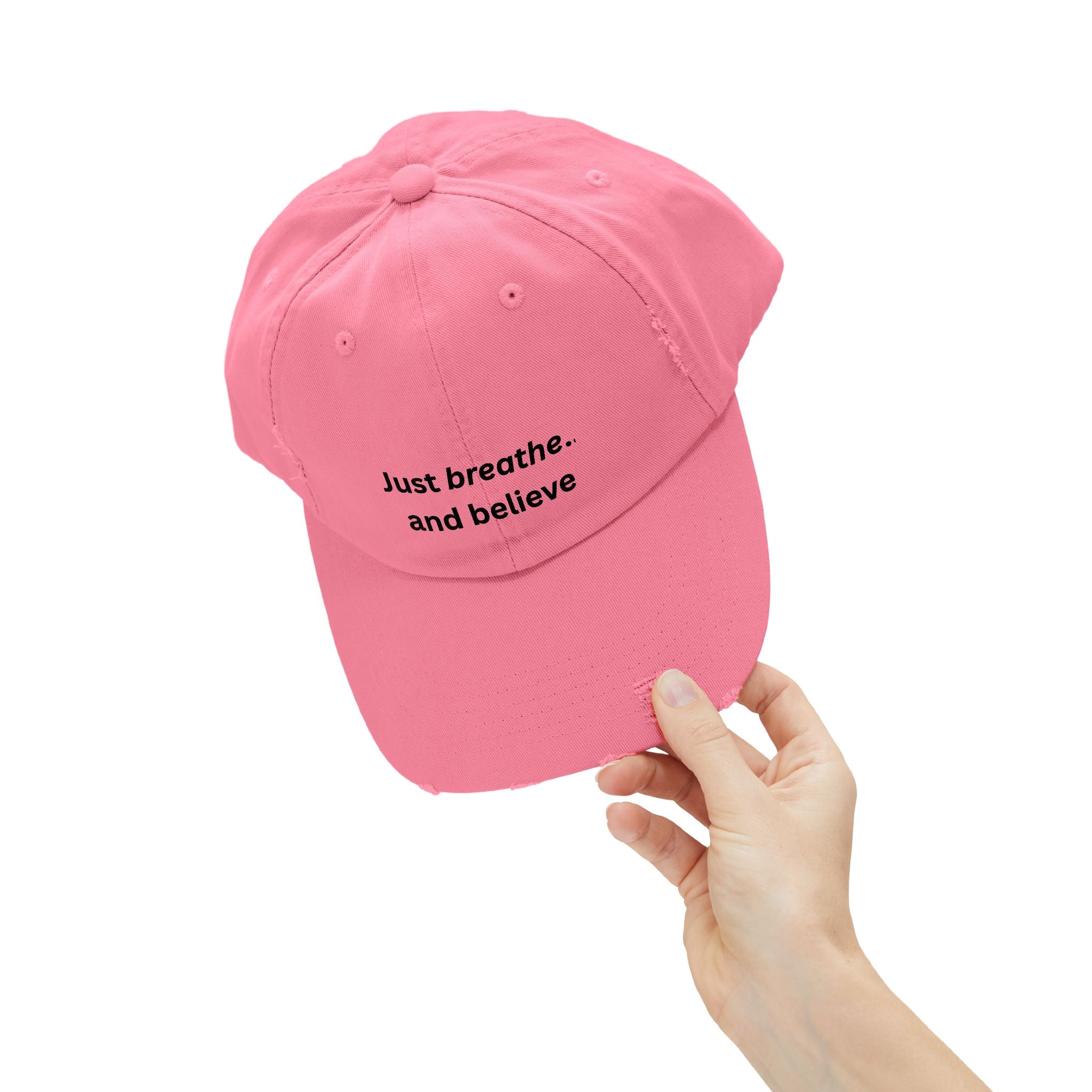 Just breathe and believe Cap | Distressed inspirational hat, embroidered text